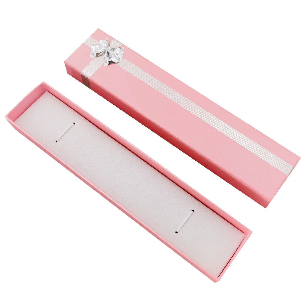 Pink ribbon paper bracelet jewelry gift box, open interior view