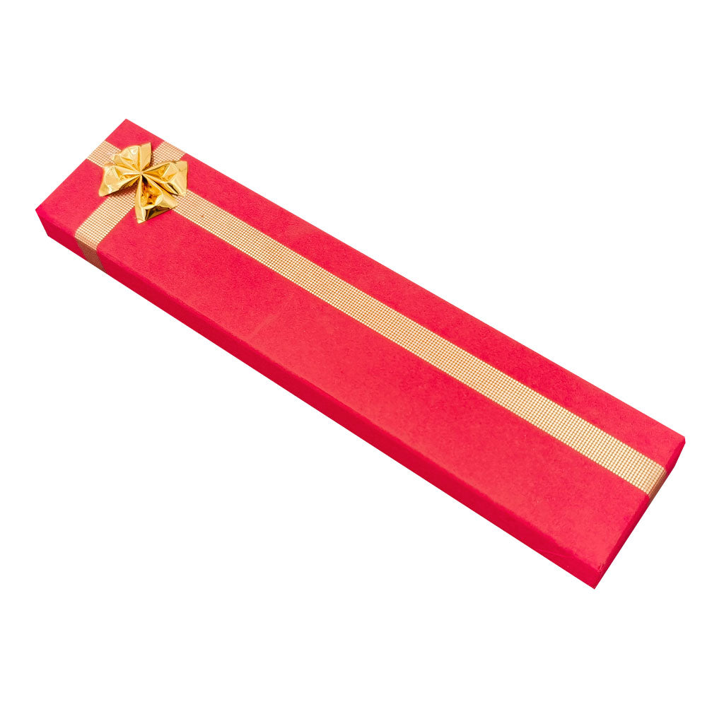 Red ribbon paper bracelet jewelry gift box, closed angle view