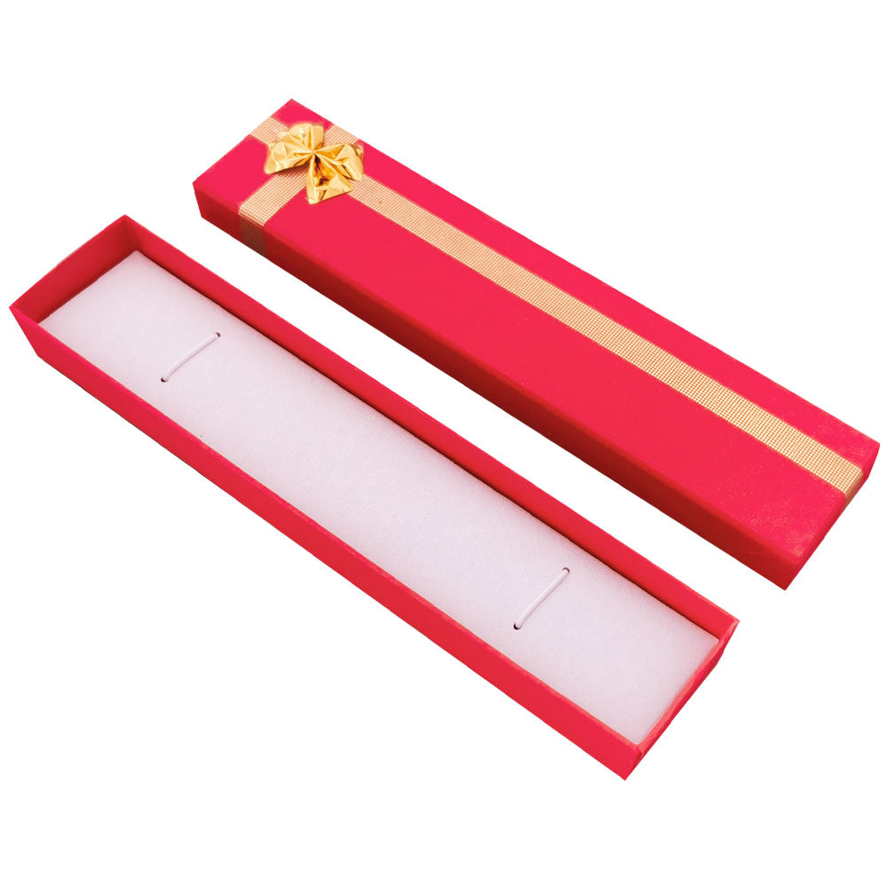 Red ribbon paper bracelet jewelry gift box, open interior view