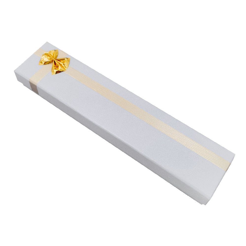 Silver Gray ribbon paper bracelet jewelry gift box, closed angle view