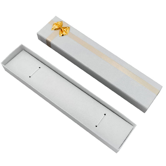 Silver Gray ribbon paper bracelet jewelry gift box, open interior view