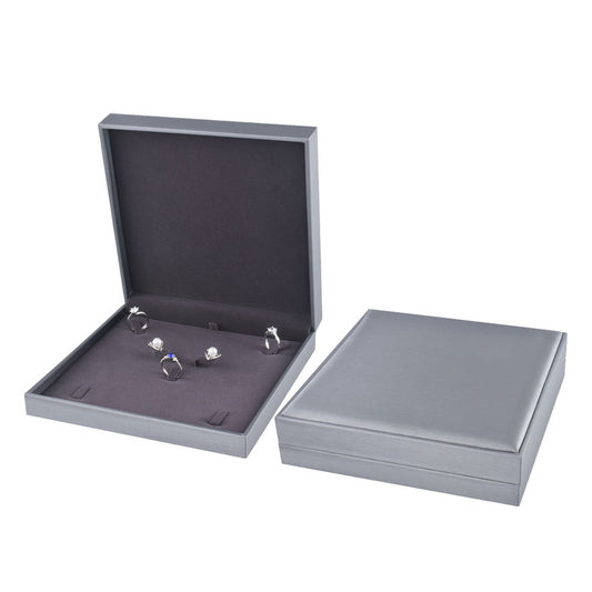 necklace box - 3pcs Gray Champagne PU Necklace Boxes P06N1-GR GR open view