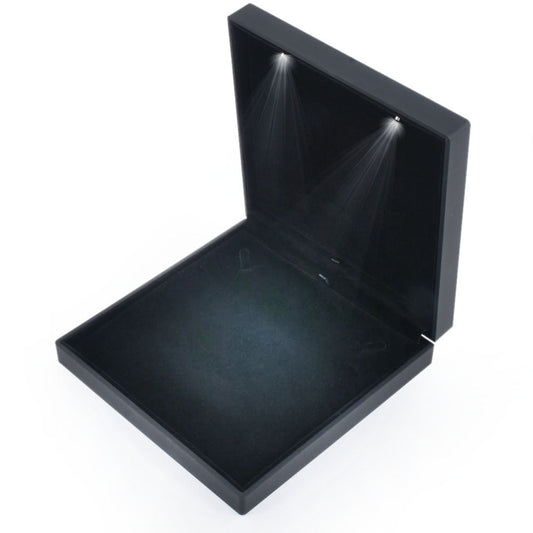 necklace box - 12PCS Black Large LED Light Necklace Boxes LB30N2-BK front view