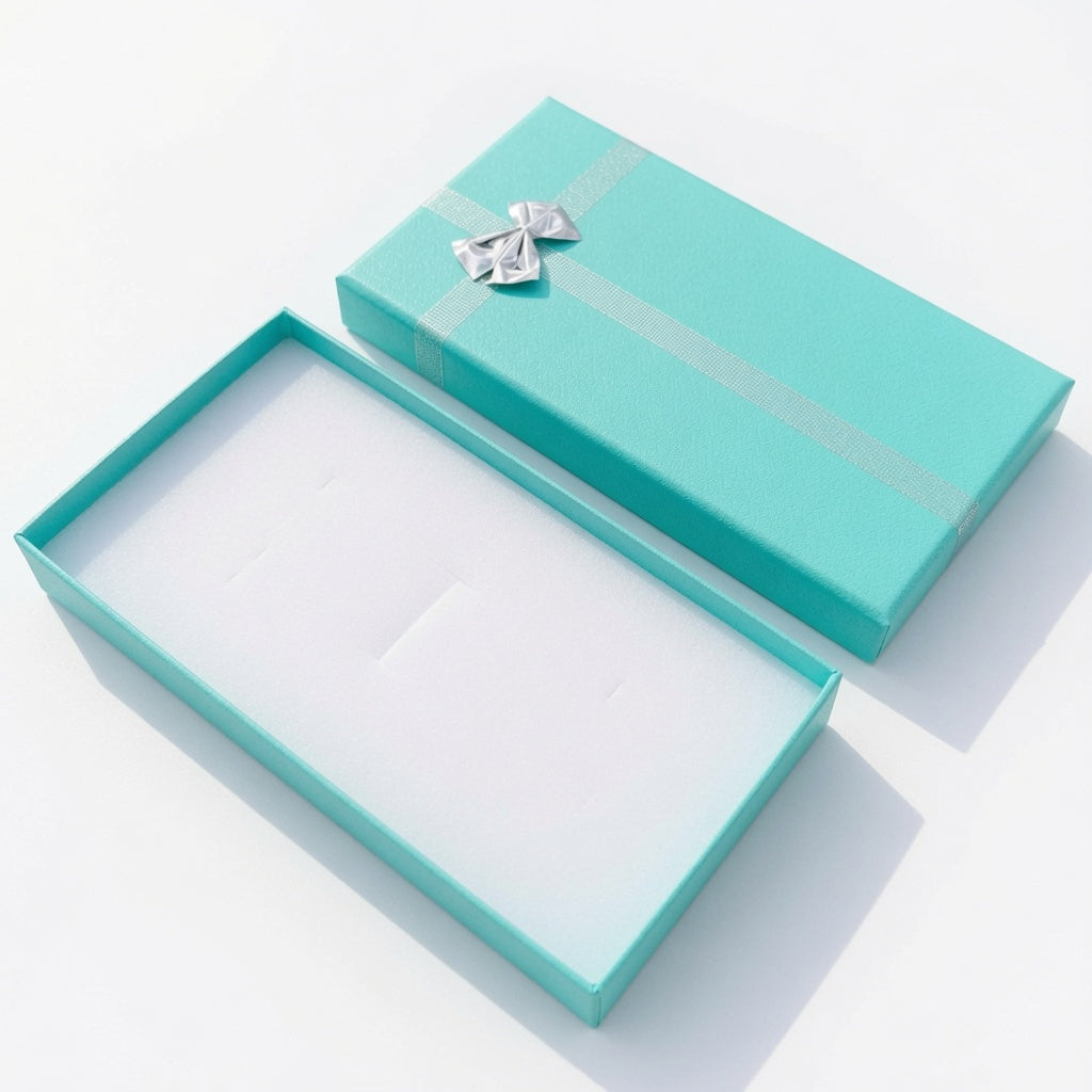 necklace box - 12-Piece Lake Blue Ribbon Paper Necklace Gift Boxes B0936-LAB front view
