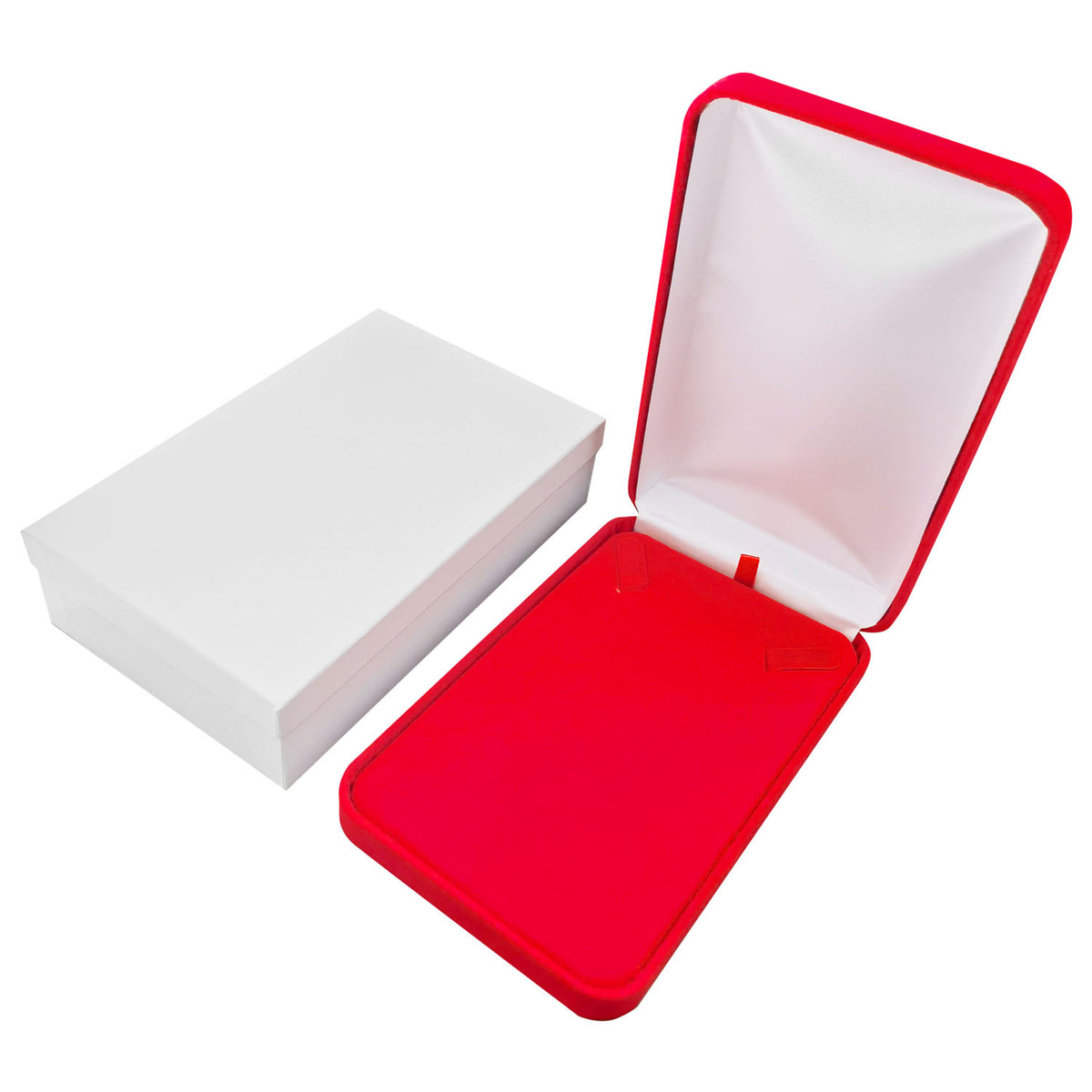 necklace box - Red Velvet Necklace Boxes - 6 Pack YN7-RD open view