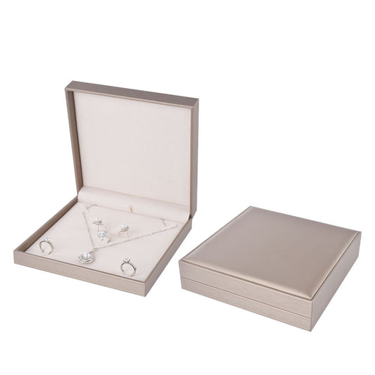 necklace box and ring box and pendant box - 3pcs Champagne PU Necklace Boxes P06N1-C BE open view