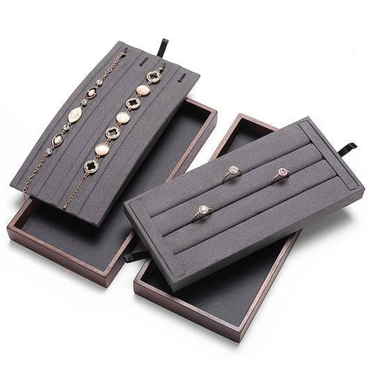necklace display - Custom Black Walnut Wood Jewelry Display Trays for Rings and Necklaces C03036 open view