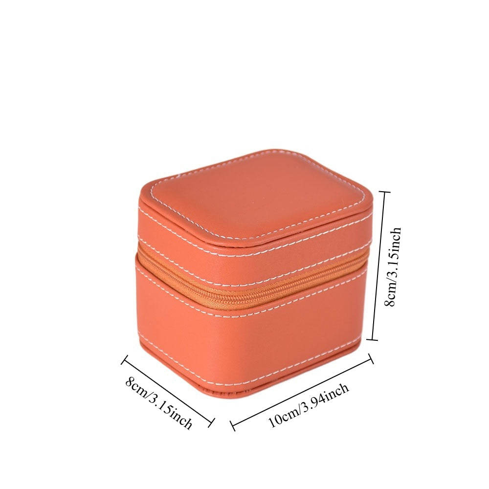 Compact orange one-watch organizer featuring white stitching and a soft lined interior.