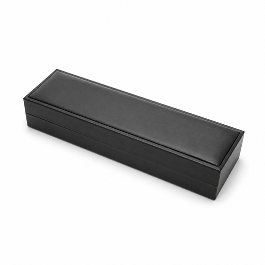 Closed black PU bracelet box on a white background