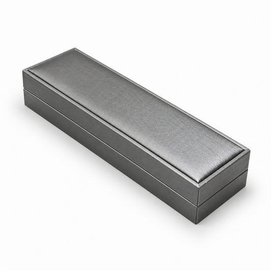 Closed gray PU bracelet box on a white background