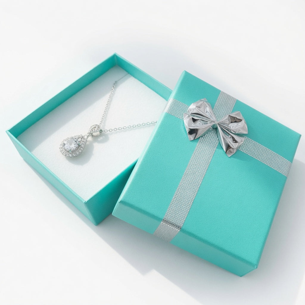 pendant box - 24-Piece Lake Blue Ribbon Paper Pendant Gift Boxes B0923-LAB front view