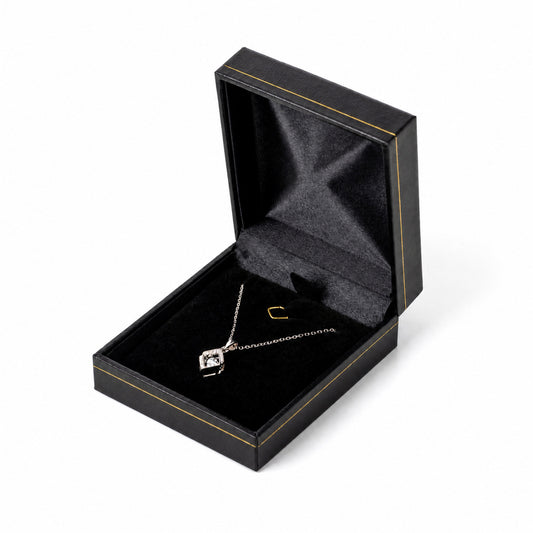 pendant box and necklace box - 12pcs Black Red Leatherette Necklace Pendant Box LP9-BK BK front view