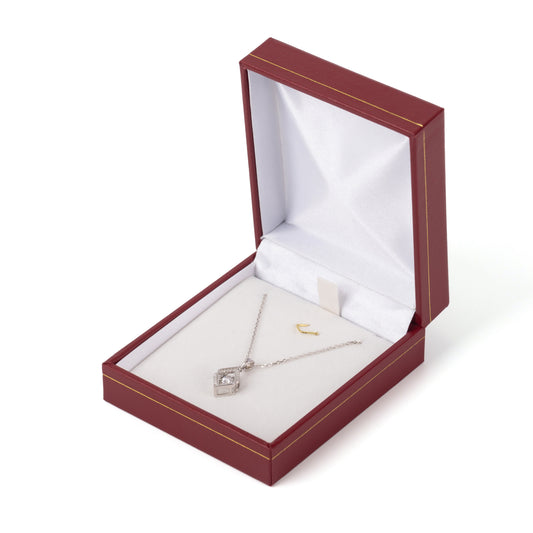 pendant box and necklace box - 12pcs Red Leatherette Necklace Pendant Box LP9-R W front view