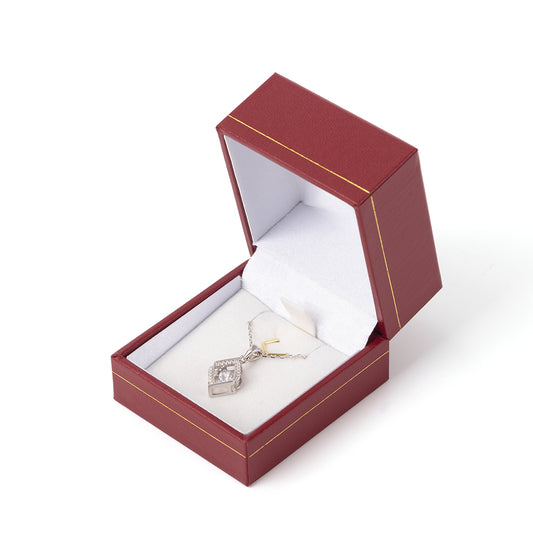 pendant box and necklace box - 24pcs Red Gold Leatherette Pendant Box Necklace LP1-R W front view