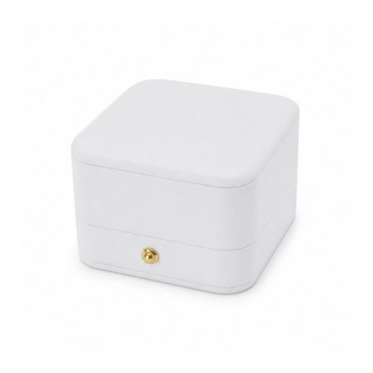 white PU pendant box, closed exterior in a three-quarter view.