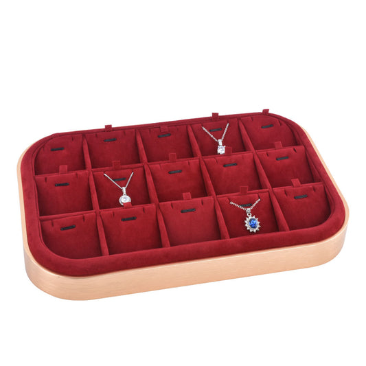 pendant display - Gold Red Metal Suede Pendant Display Tray T03P1-GL R front view