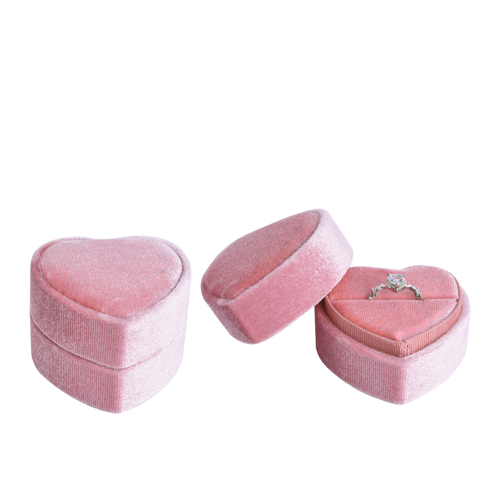 Pink Heart-Shaped Velvet Ring Box, product view 2