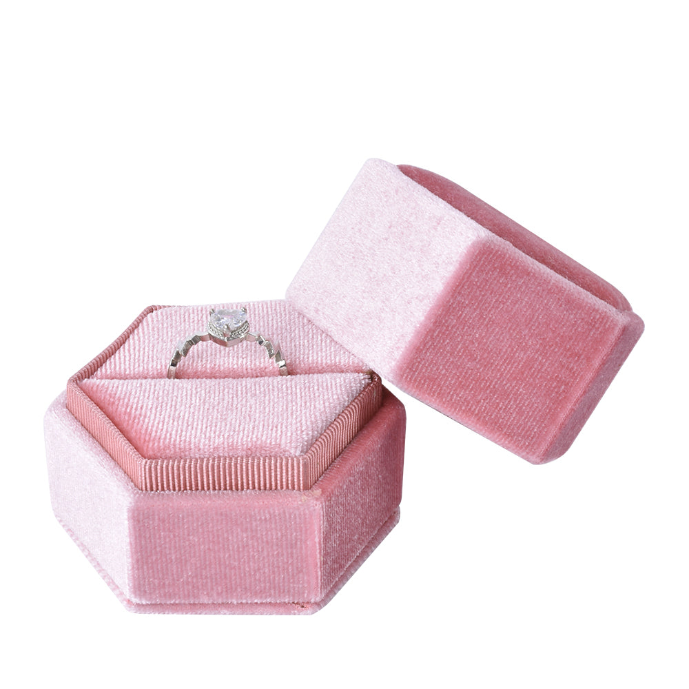 Pink Hexagonal Velvet Ring Box, product view 2