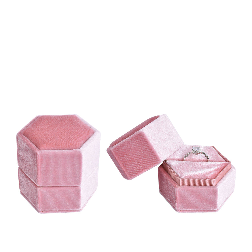 Pink Hexagonal Velvet Ring Box, product view 1