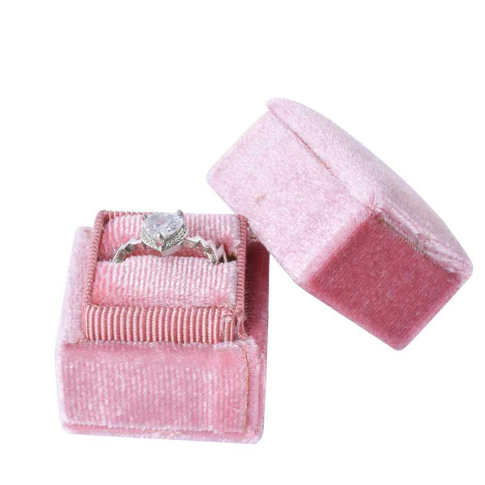 Pink Mini Square Velvet Ring Box, product view 2
