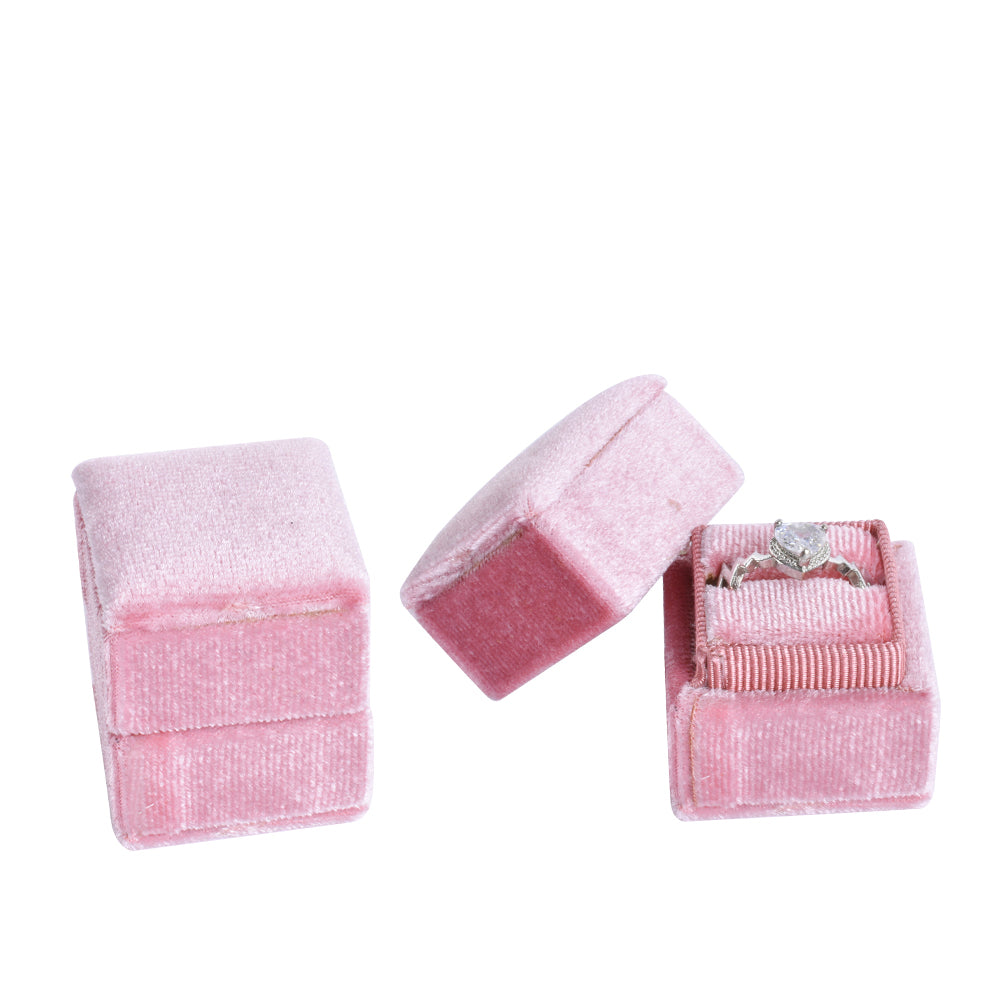 Pink Mini Square Velvet Ring Box, product view 1