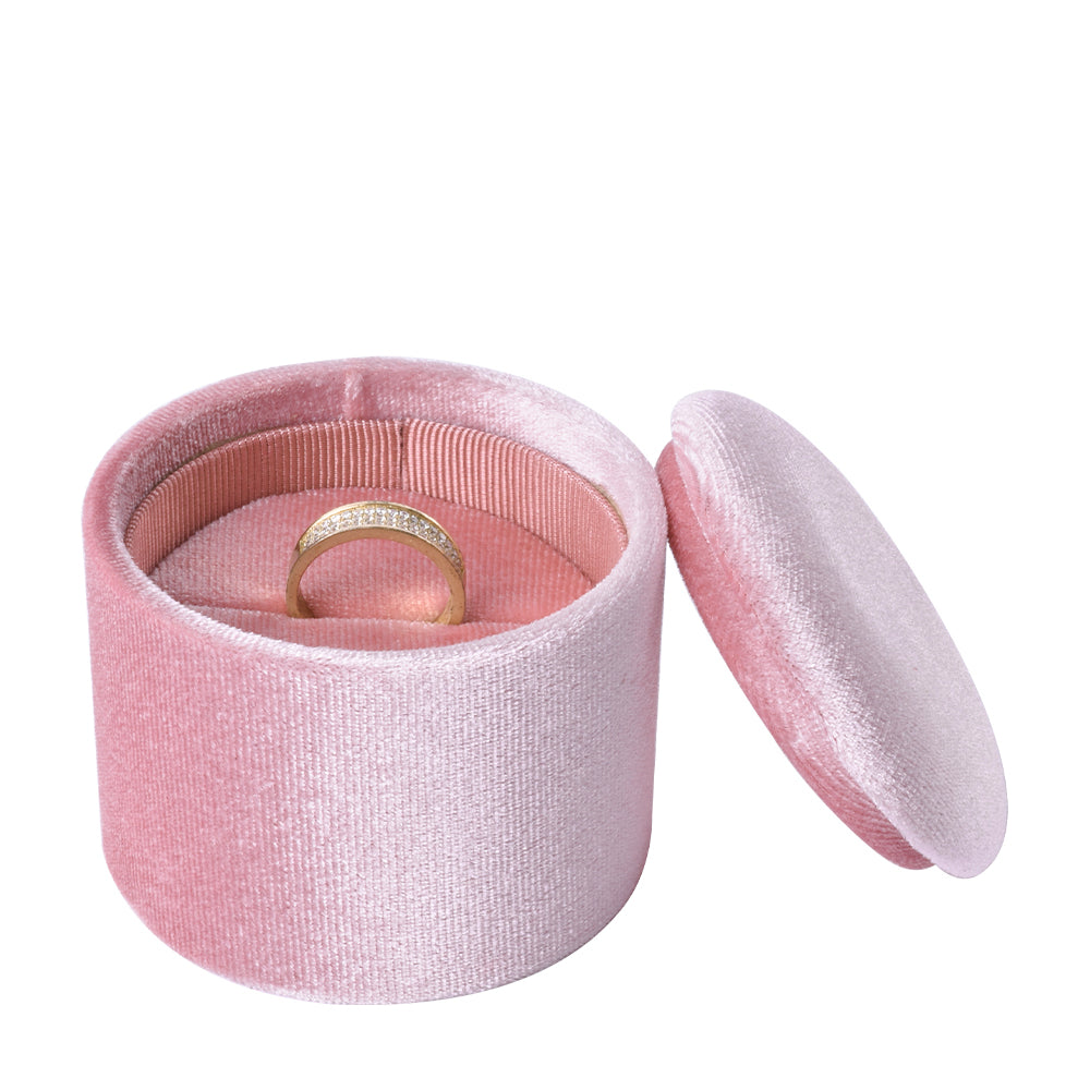 Pink Recessed Round Velvet Ring Box, product view 2