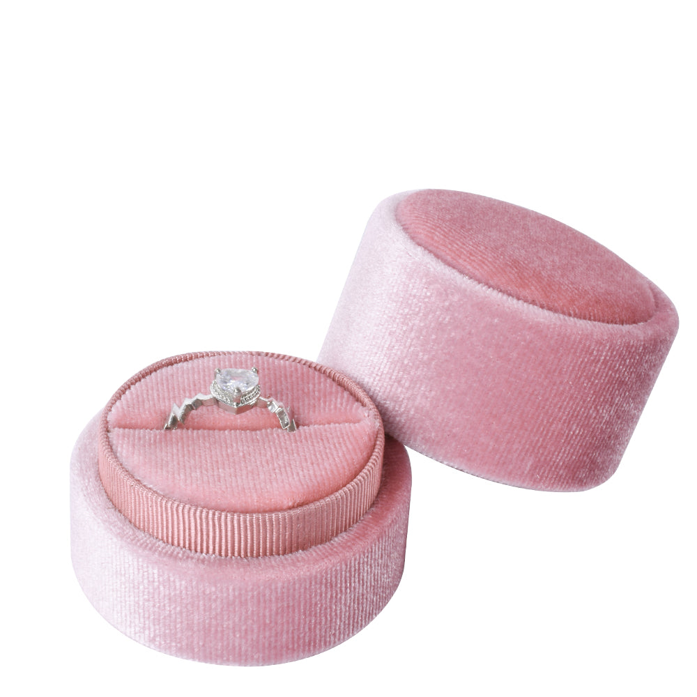 Pink Round Velvet Ring Box, product view 2