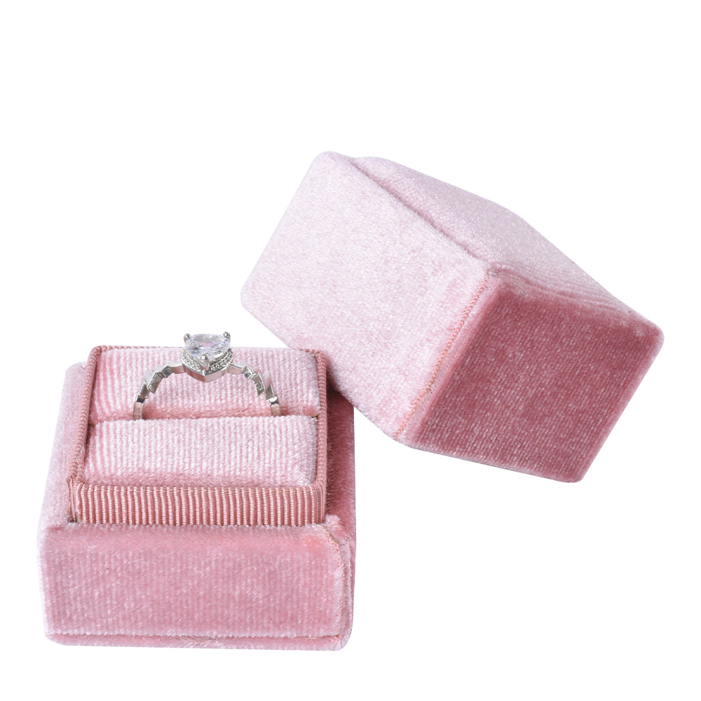 Pink Square Single Velvet Ring Box, product view 2