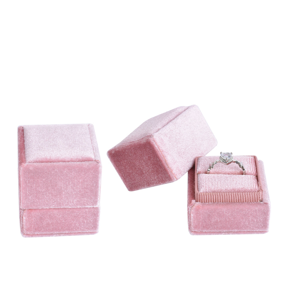 Pink Square Single Velvet Ring Box, product view 1