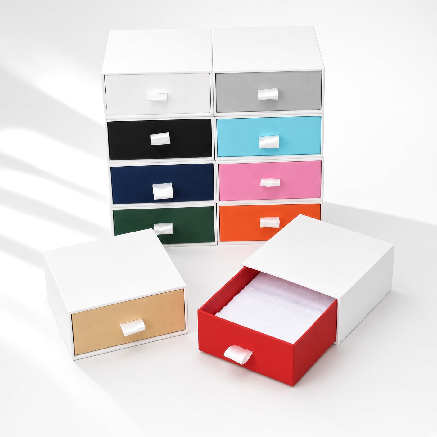 White & Green Drawer Jewelry Boxes – 24 Pack
