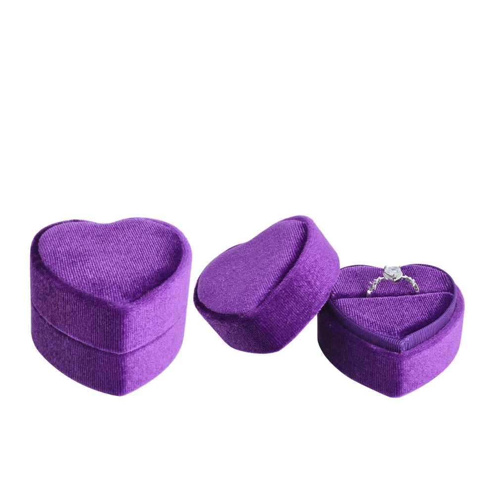 Purple Heart-Shaped Velvet Ring Box, product view 2