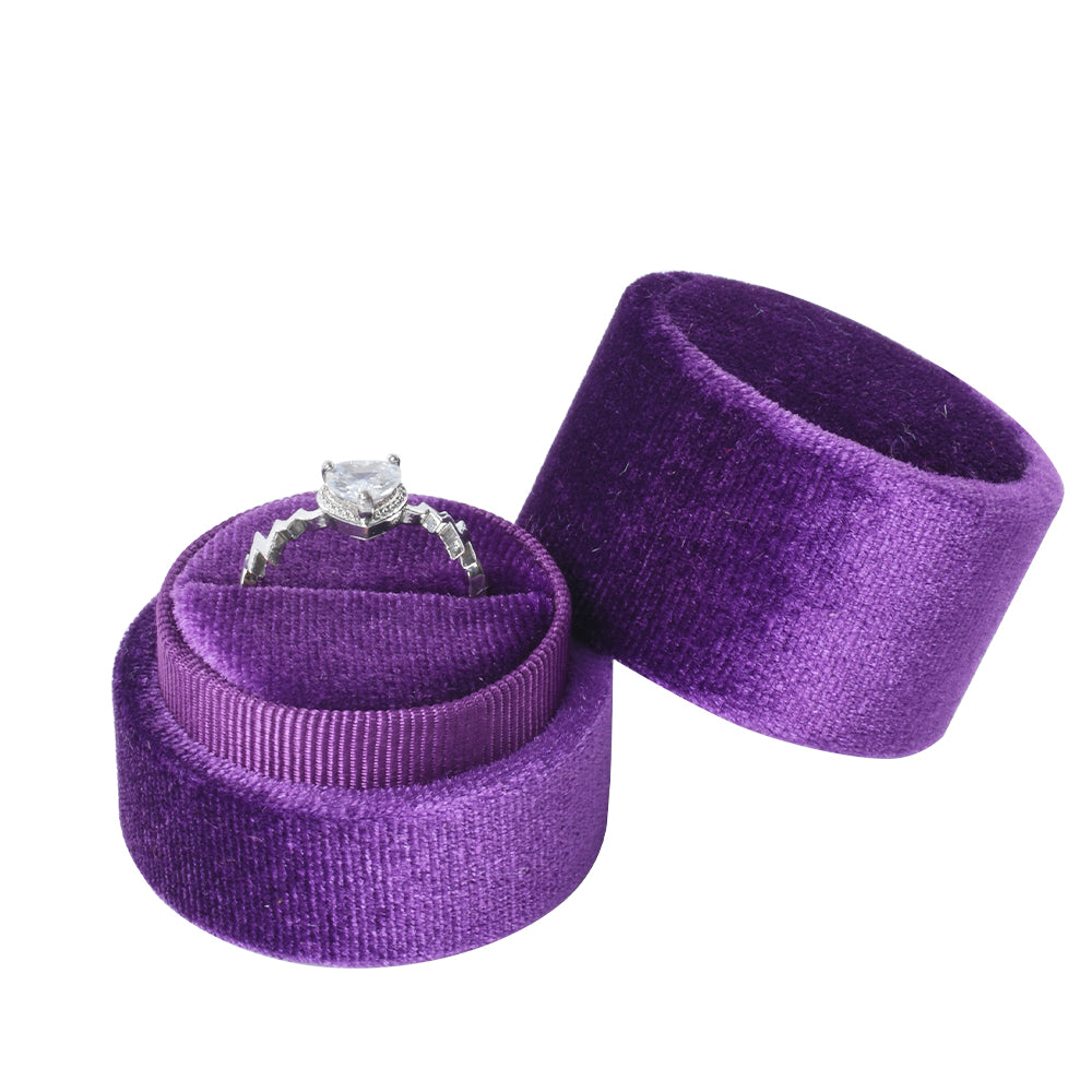 Purple Small Round Velvet Ring Box, product view 1