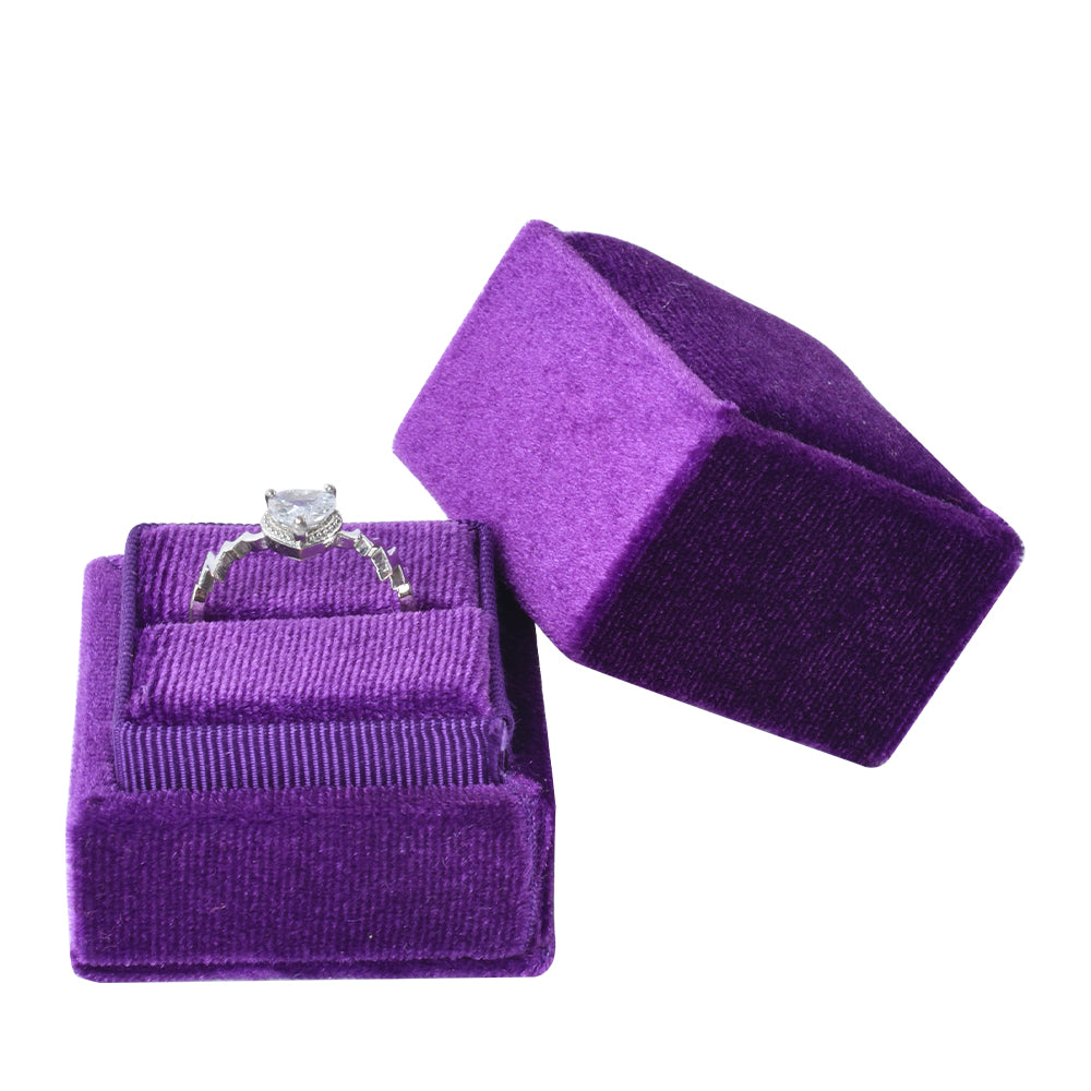 Purple Square Single Velvet Ring Box, product view 2