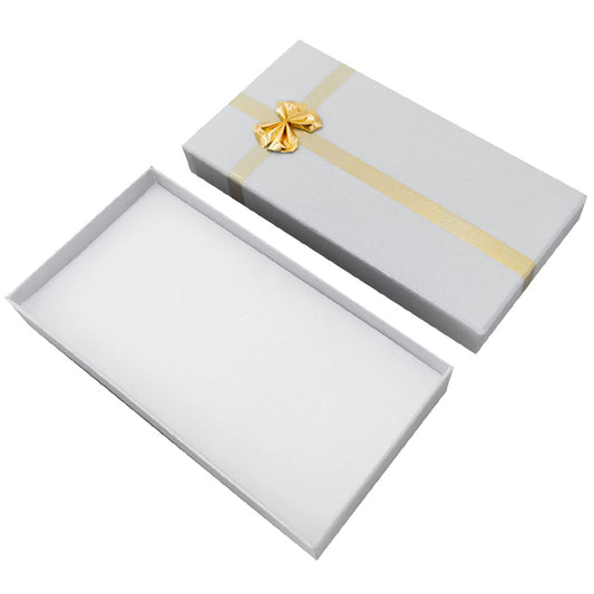 Silver Gray ribbon paper necklace jewelry gift box, open interior view