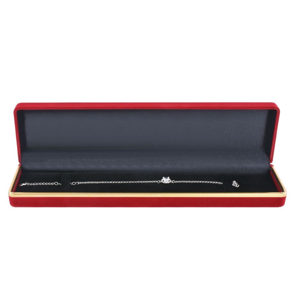 Red Flocked Bracelet Boxes with Gold Trim, product view 1