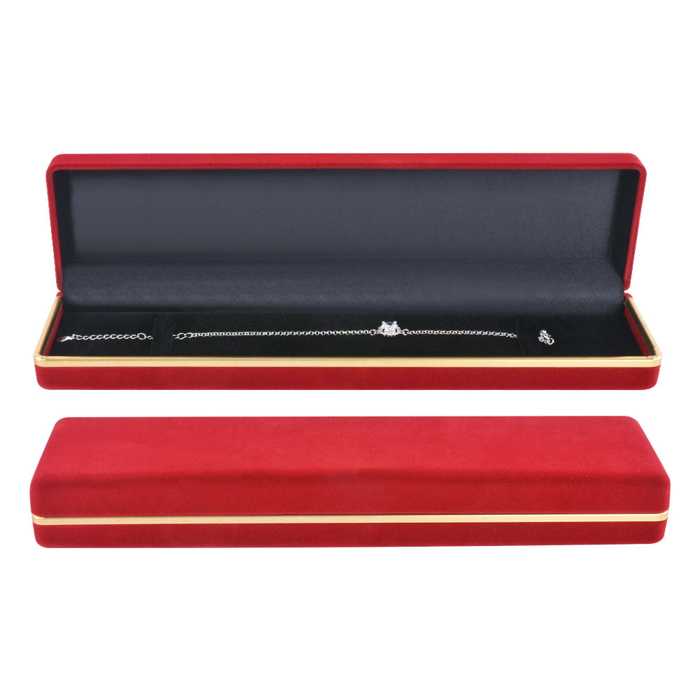 Red Flocked Bracelet Boxes with Gold Trim, product view 2