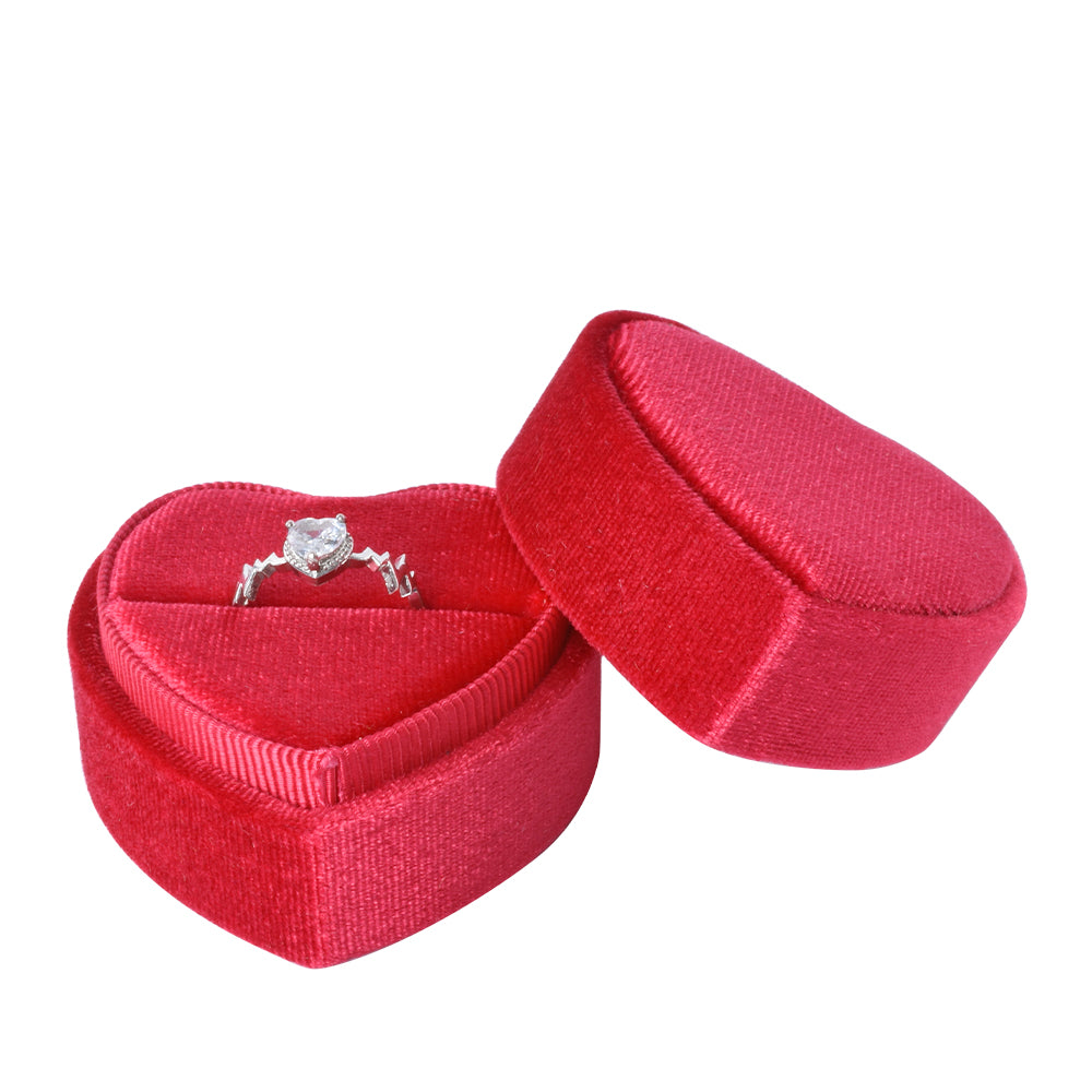 Red Heart-Shaped Velvet Ring Box, product view 2
