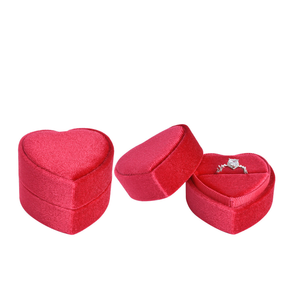 Red Heart-Shaped Velvet Ring Box, product view 1