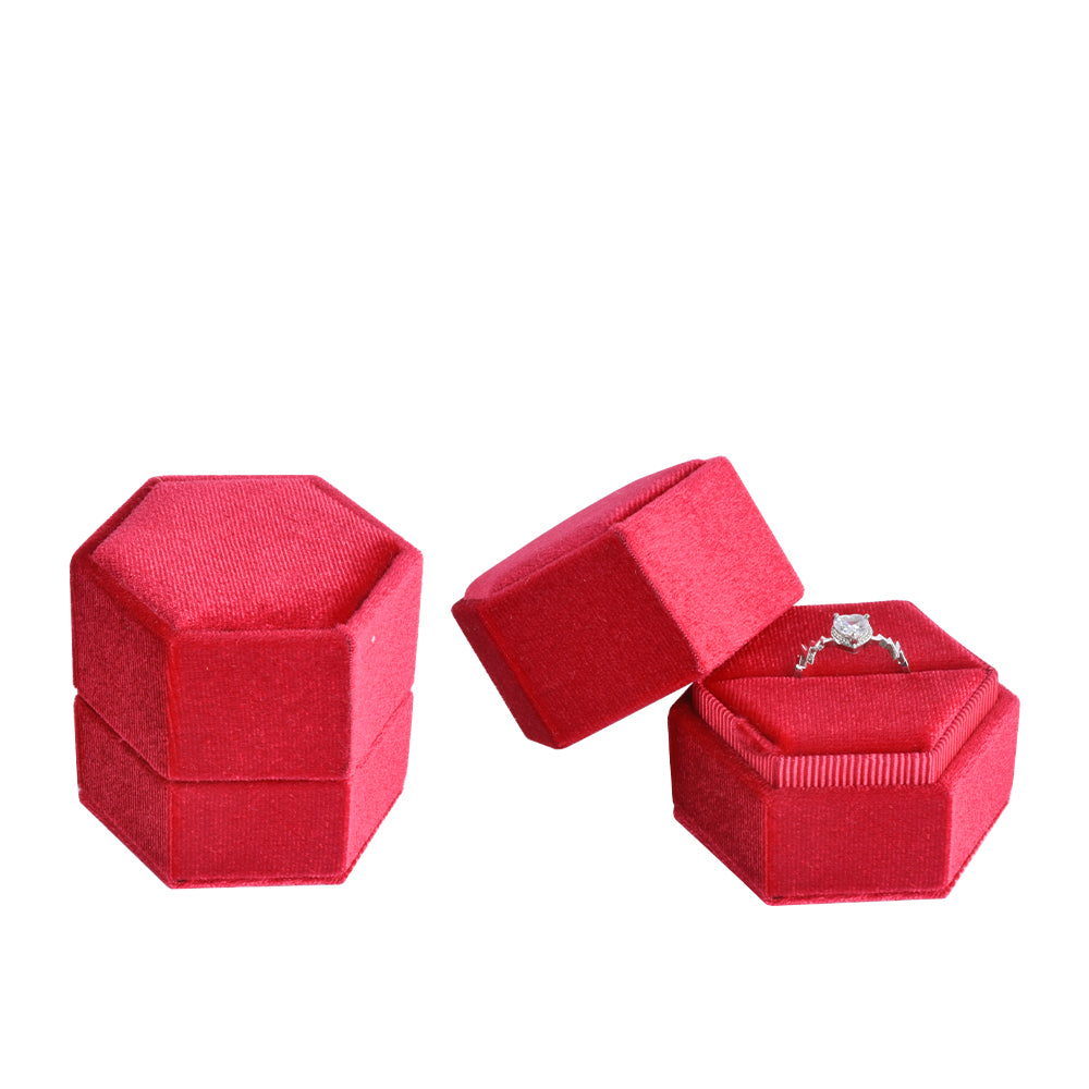 Red Hexagonal Velvet Ring Box, product view 1