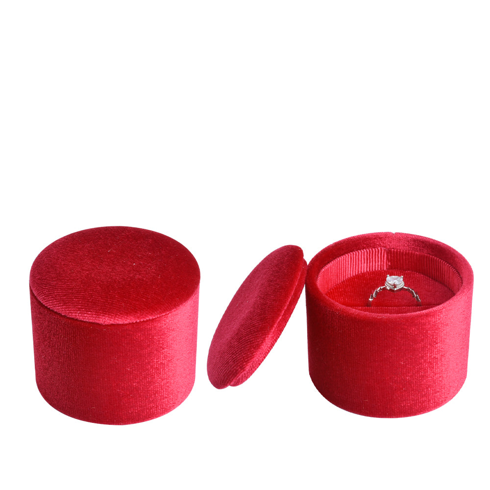 Red Recessed Round Velvet Ring Box, product view 1