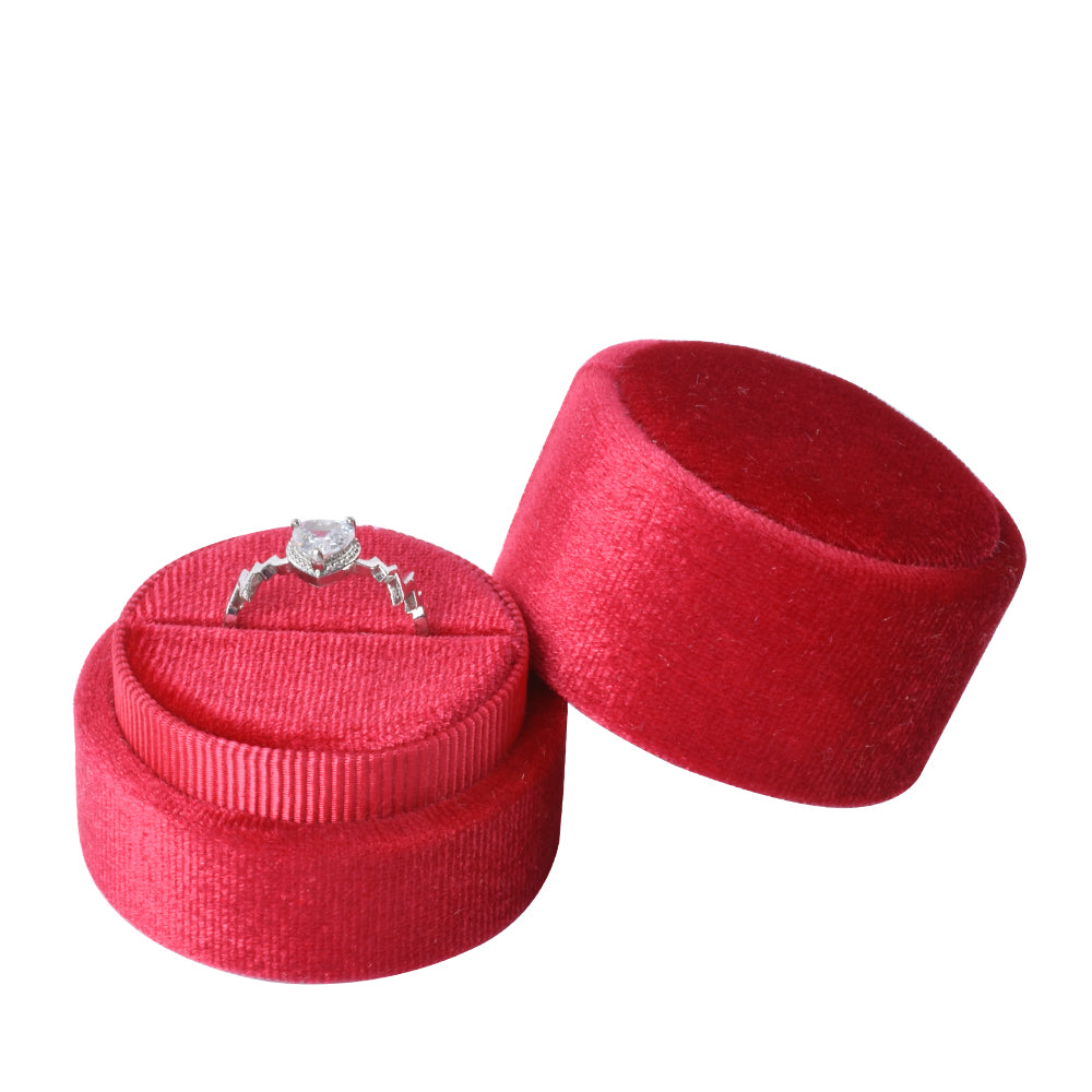 Red Round Velvet Ring Box, product view 1