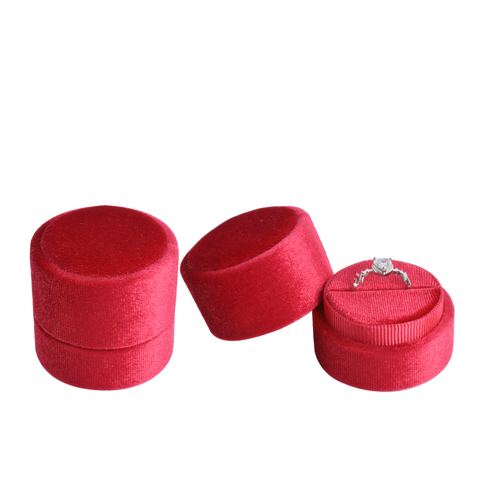 Red Round Velvet Ring Box, product view 2