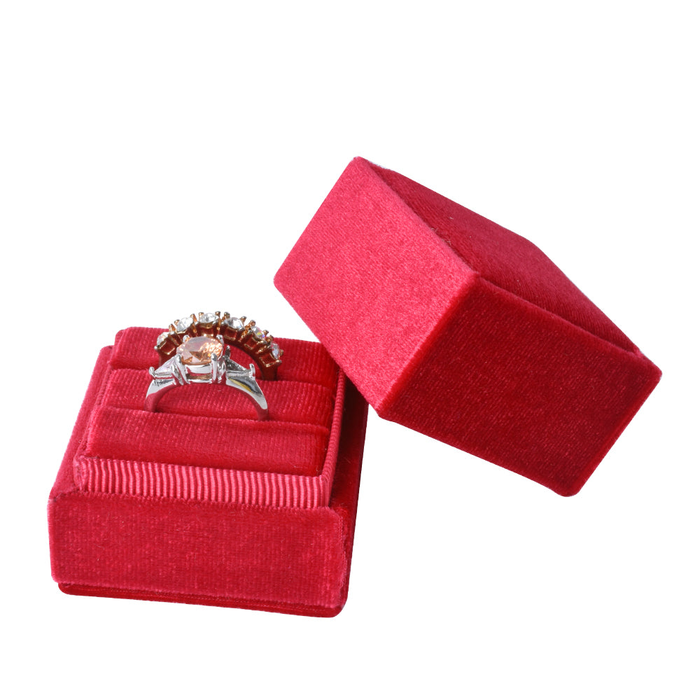 Red Square Double Velvet Ring Box, product view 2