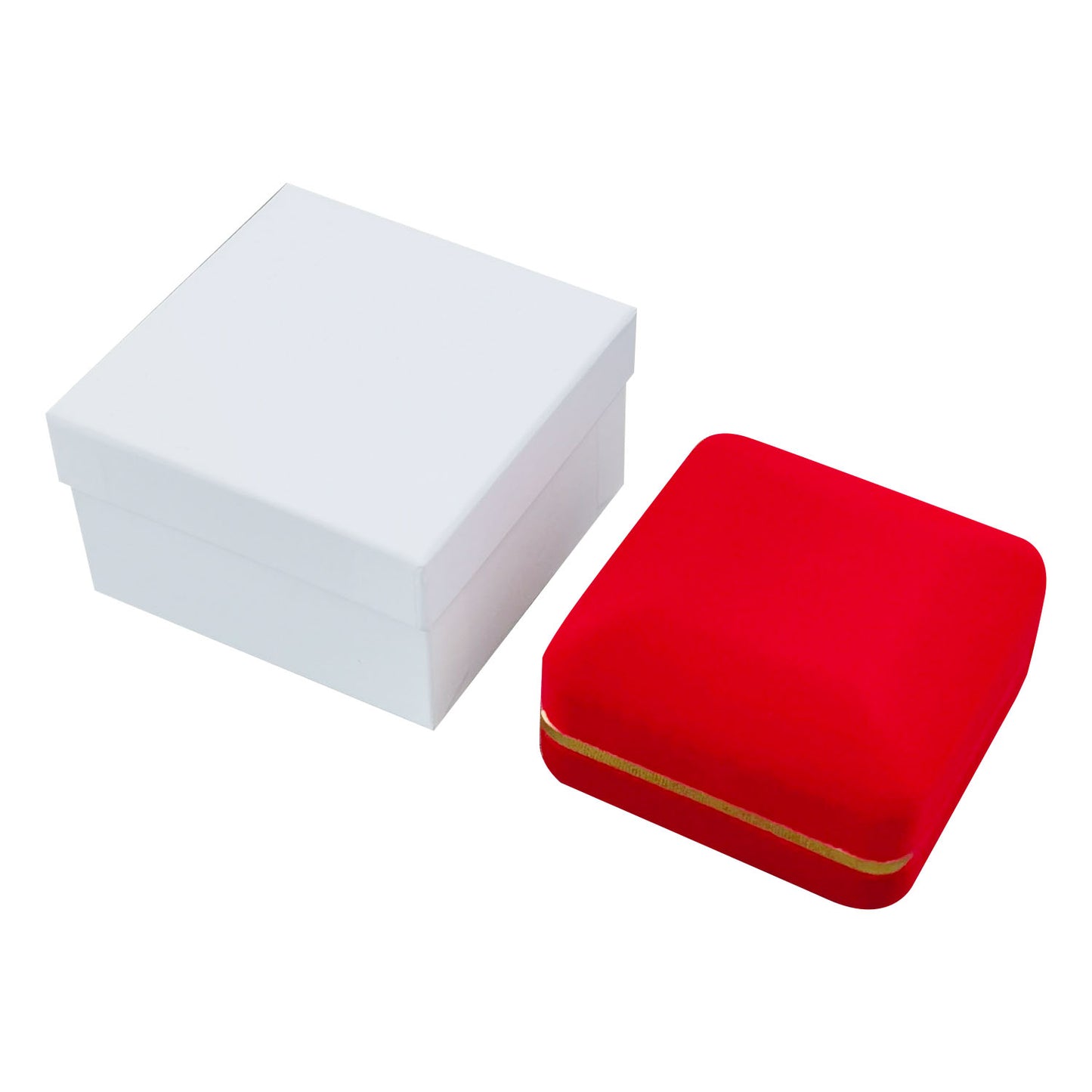 Red Square Velvet Pendant Boxes with Gold Trim, product view 2