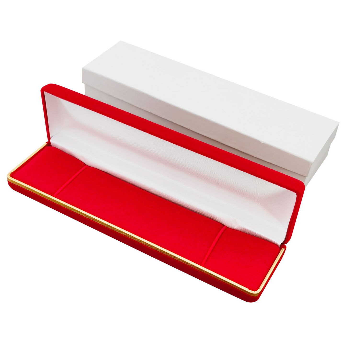 Red Velvet Bracelet Boxes with Gold Trim, product view 3