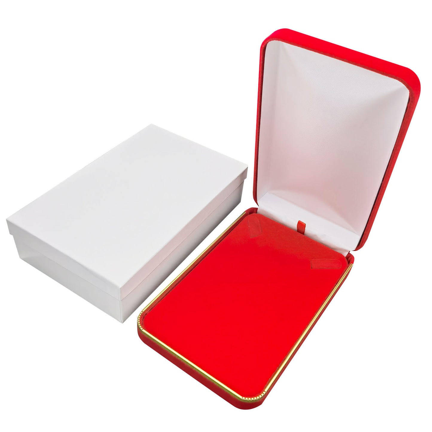 Red Velvet Necklace Boxes with Gold Trim, product view 2