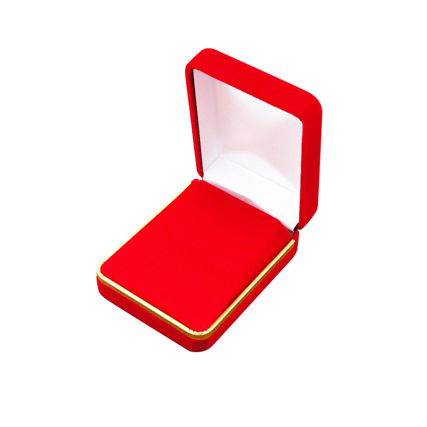 Red Velvet Pendant and Earring Boxes with Gold Trim, product view 3