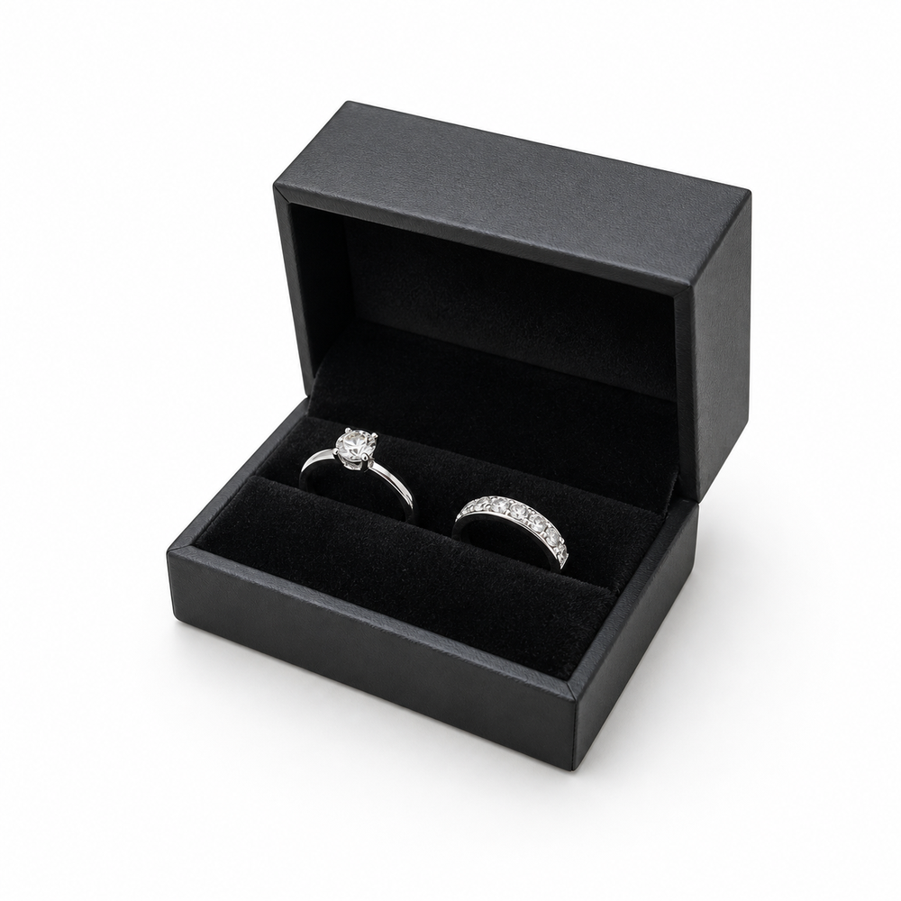 ring box - 12 Black PU Ring Boxes P06DR-BK BK front view