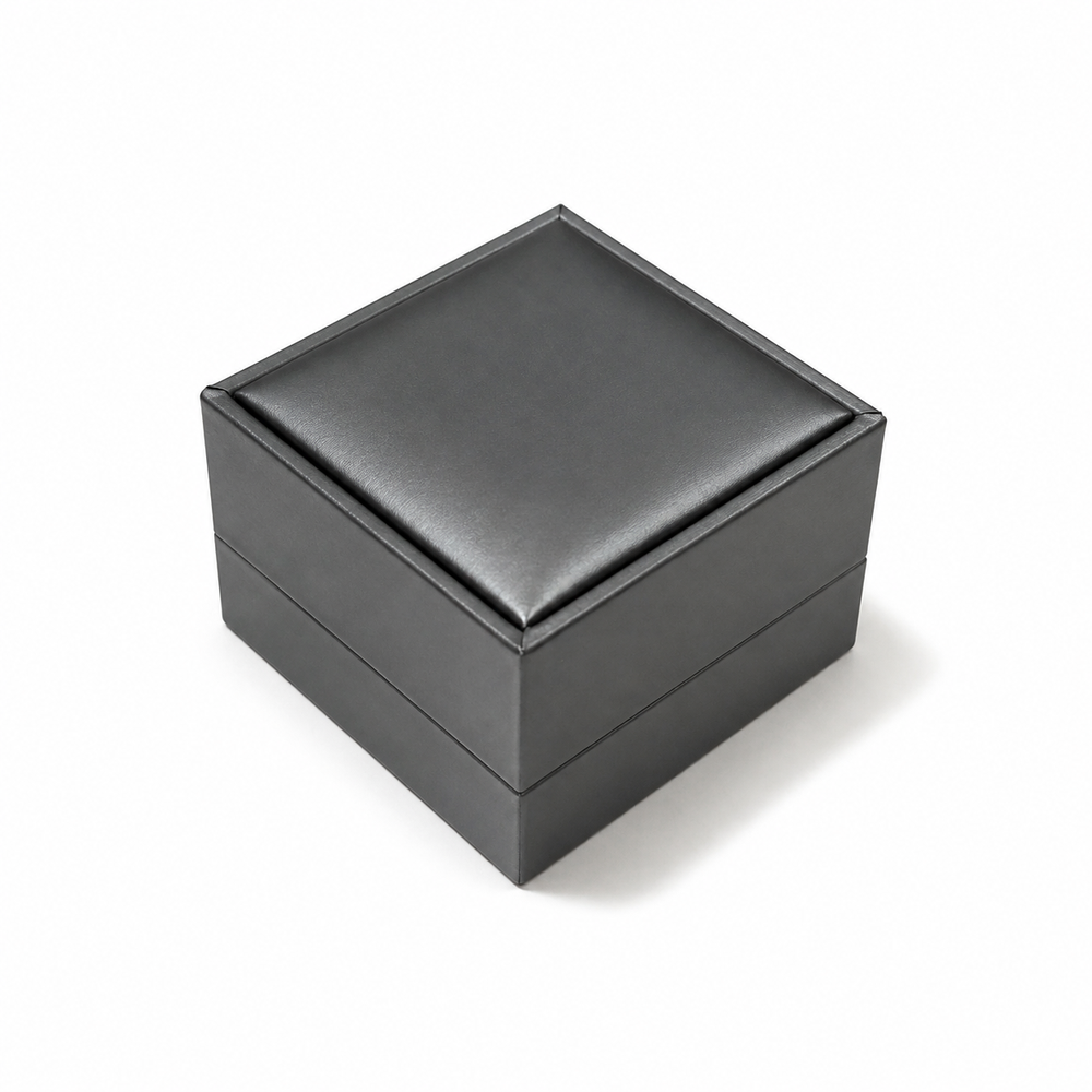 ring box - 12 Gray PU Ring Boxes P06DR-GR BK open view