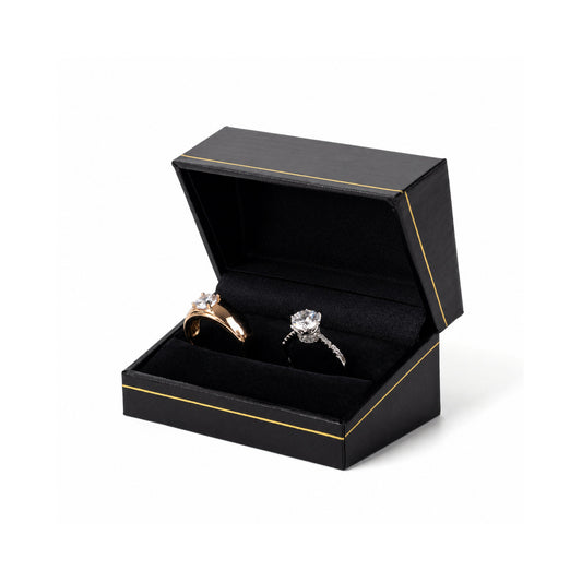 ring box - 12pcs Black Gold Ring Box LR5-BK BK front view